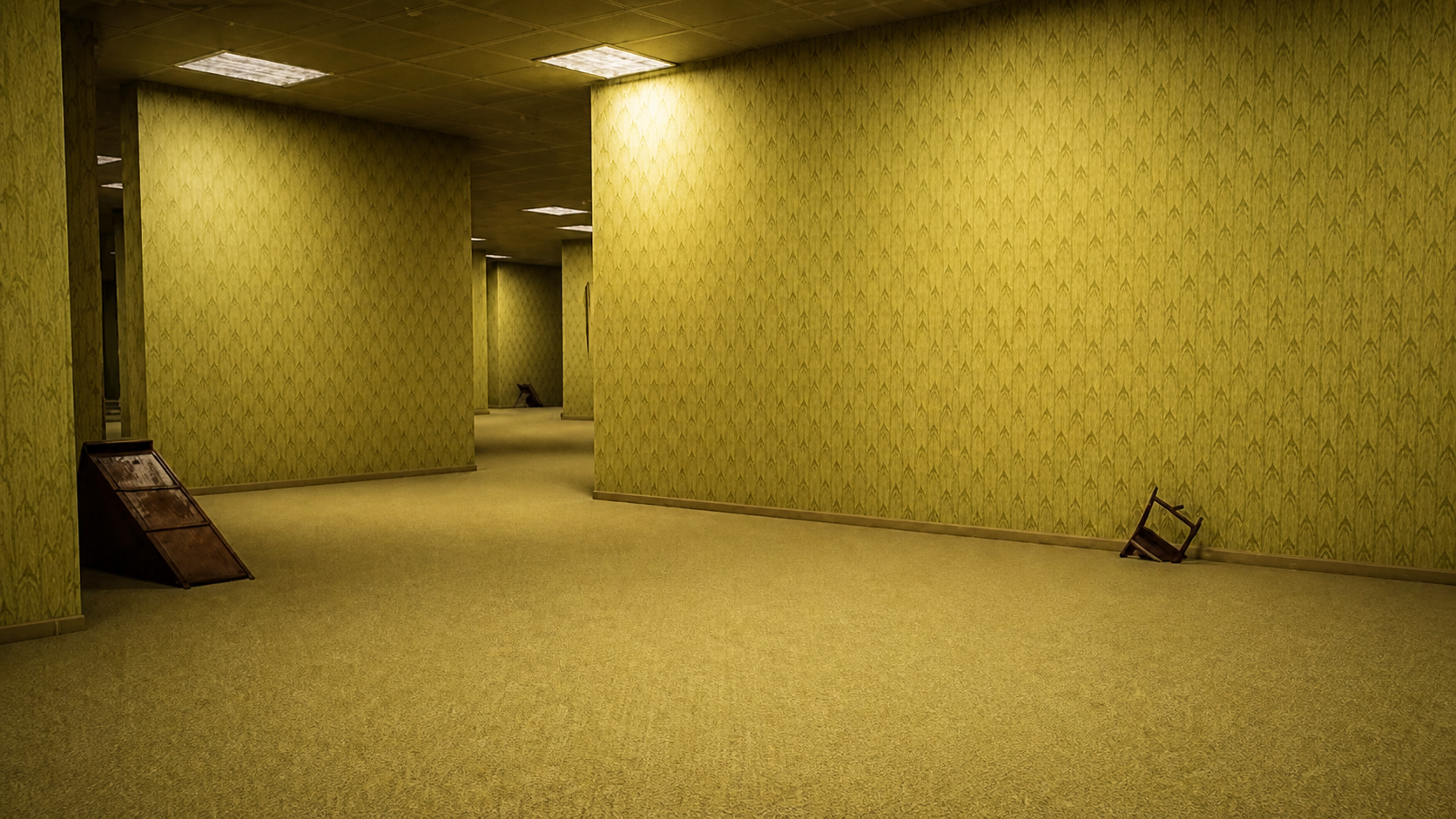 Weitere echte Spielszene mit verlassenen Gegenständen in den Backrooms